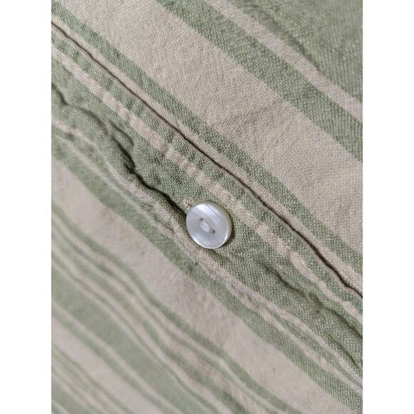 American Eagle Sz L Green Striped Boyfriend Button Shirt Top Boxy Linen Roll Tab - Picture 4 of 7